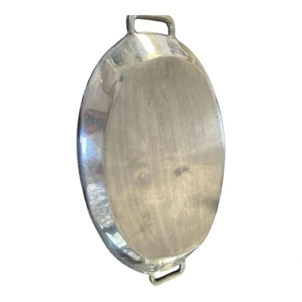 Sheridan Vintage Pewter Oval Serving Tray with Handles, Raised Rabbits Design.